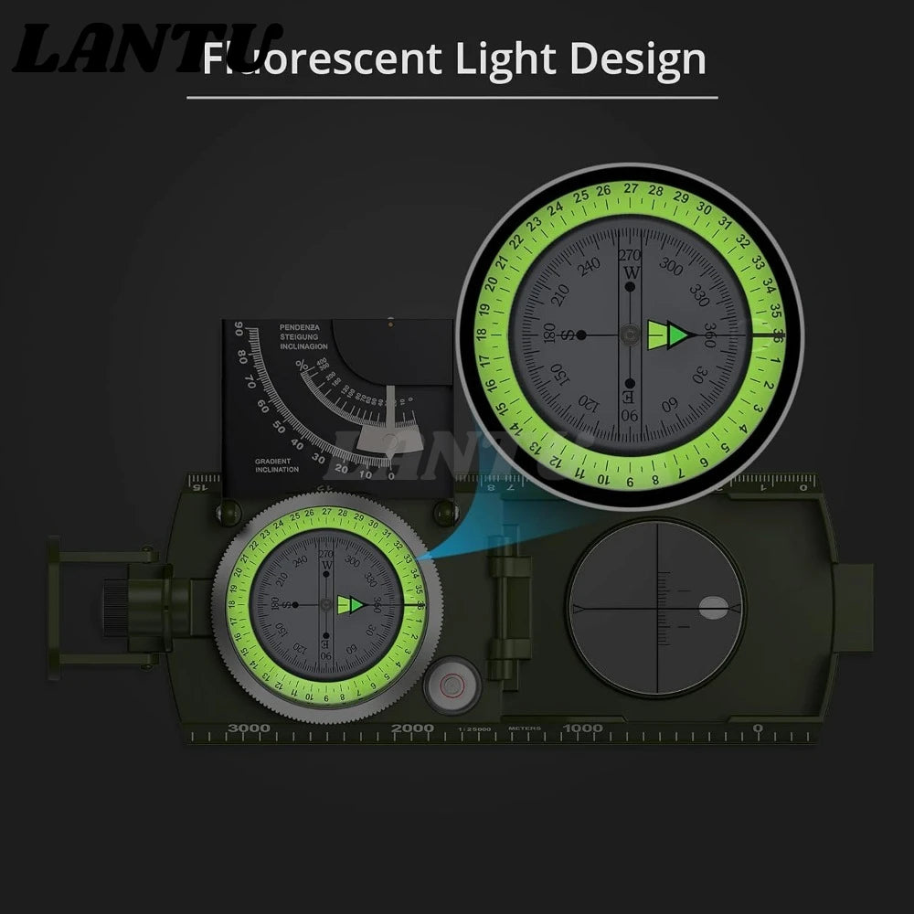 Durable Metal Military Compass, Waterproof with Fluorescent Scale