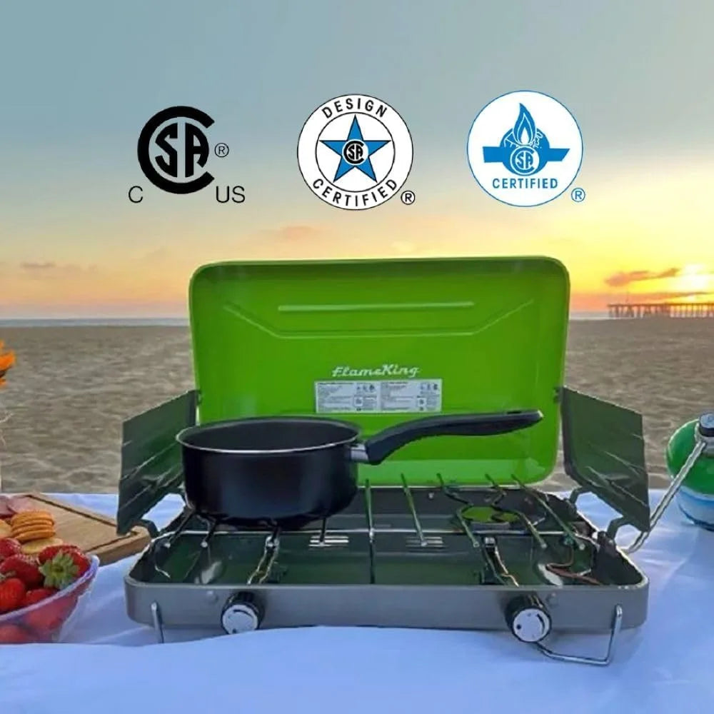 Dual Burner Camping Stove Fits 1LB Propane Bottle