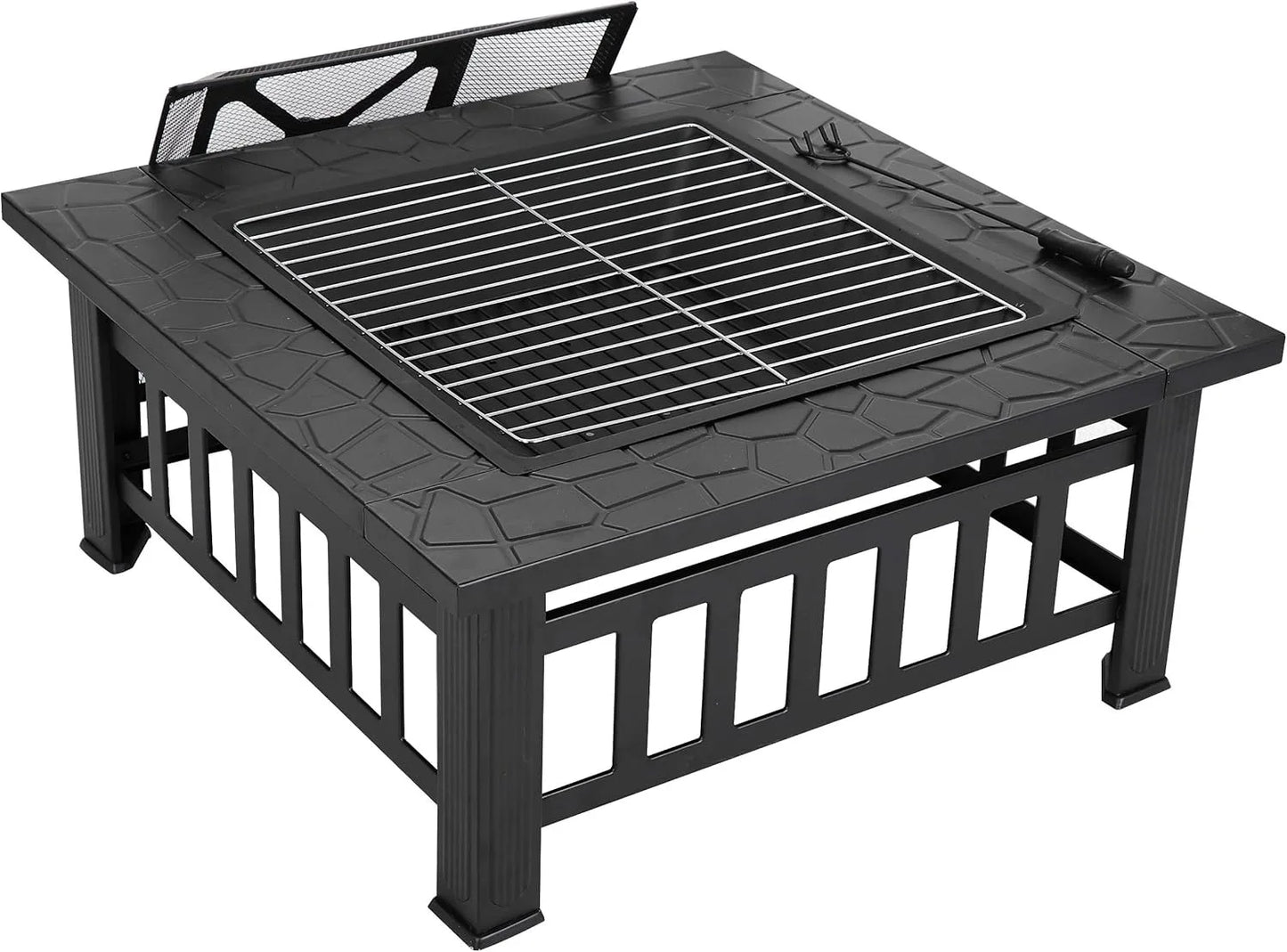 32" Square Outdoor Fire Pit with Spark Screen & Waterproof Cover