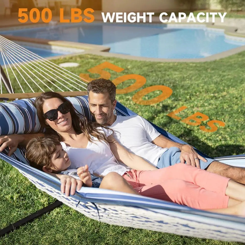 2-Person Cotton Rope Hammock Adjustable Steel Stand