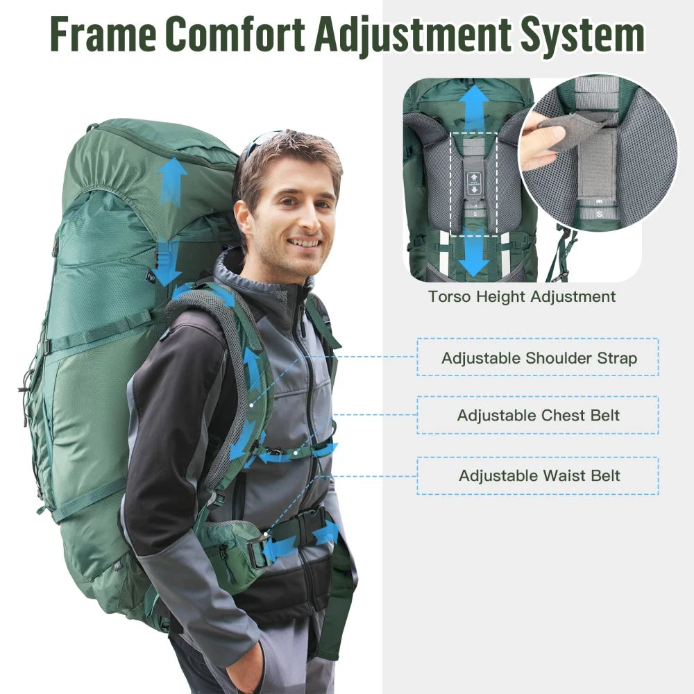 Internal-frame Hiking Backpack: 100L, Waterproof Rain Cover