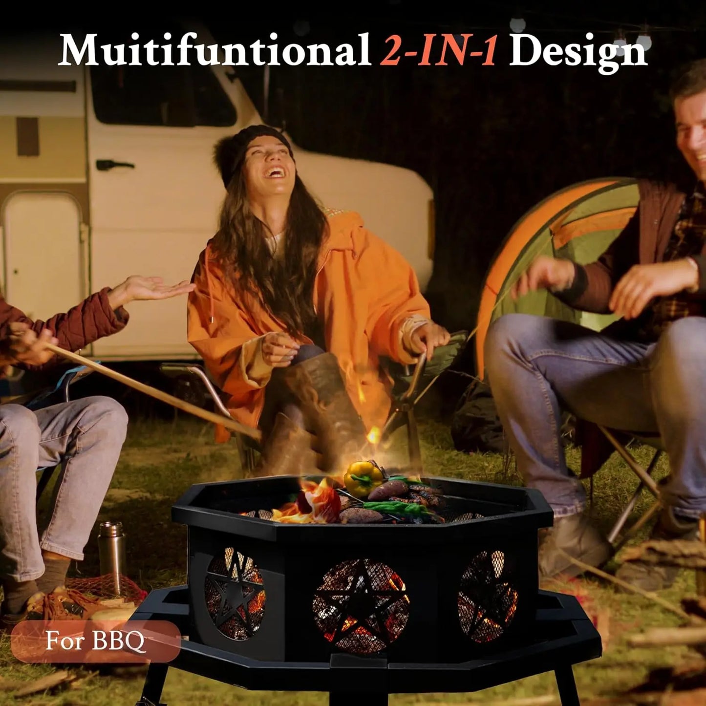 Outdoor Fire Pit with Cooking Grill for Backyard