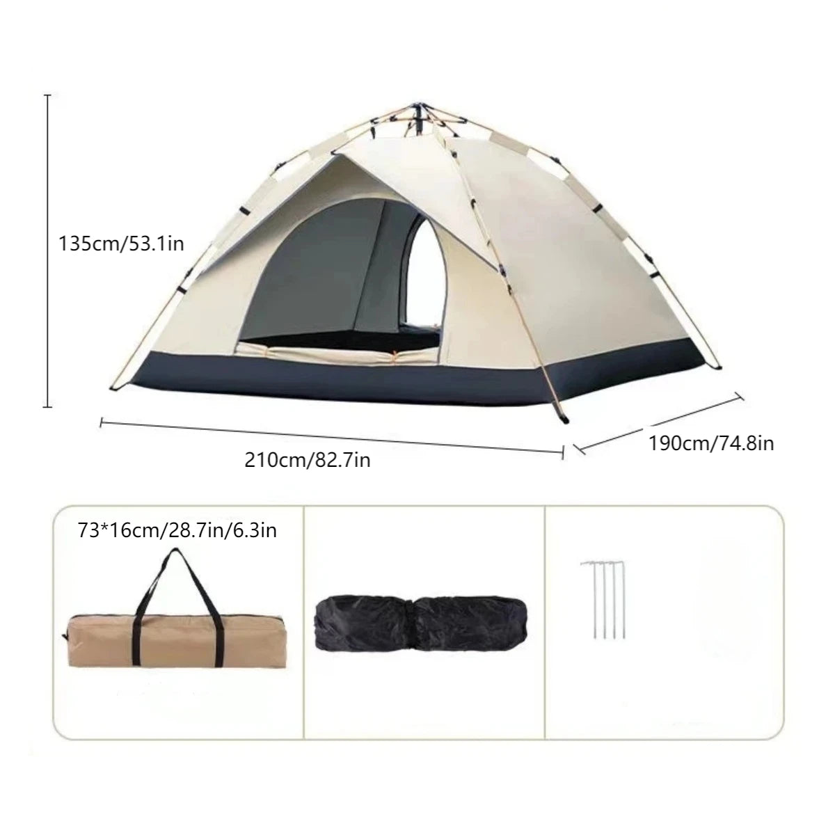 Pakicetus Automatic Pop-Up Tent – Waterproof 3–4 Person Camping Tent, Quick Setup