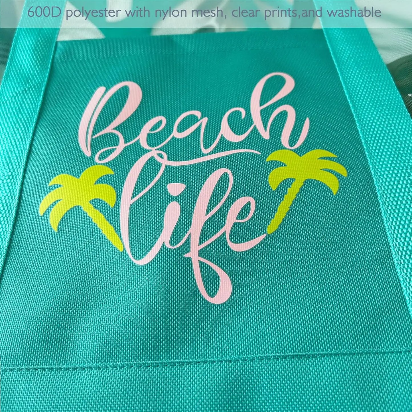 Large Beach Tote with 2 Pockets & Zipper
