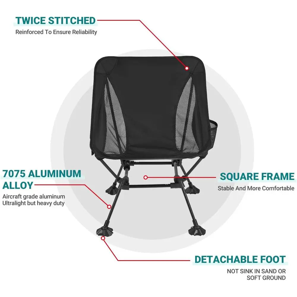 Ultralight Folding Camping Chairs – Compact Collapsible Beach Seats with Anti-Sinking Feet, 2-Pack
