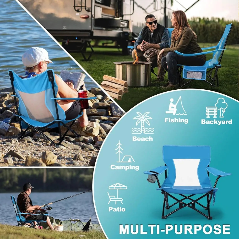 Heavy Duty Beach & Camping Chair (2 Pack) – Folding Outdoor Chair with Cup Holder & Carry Bag