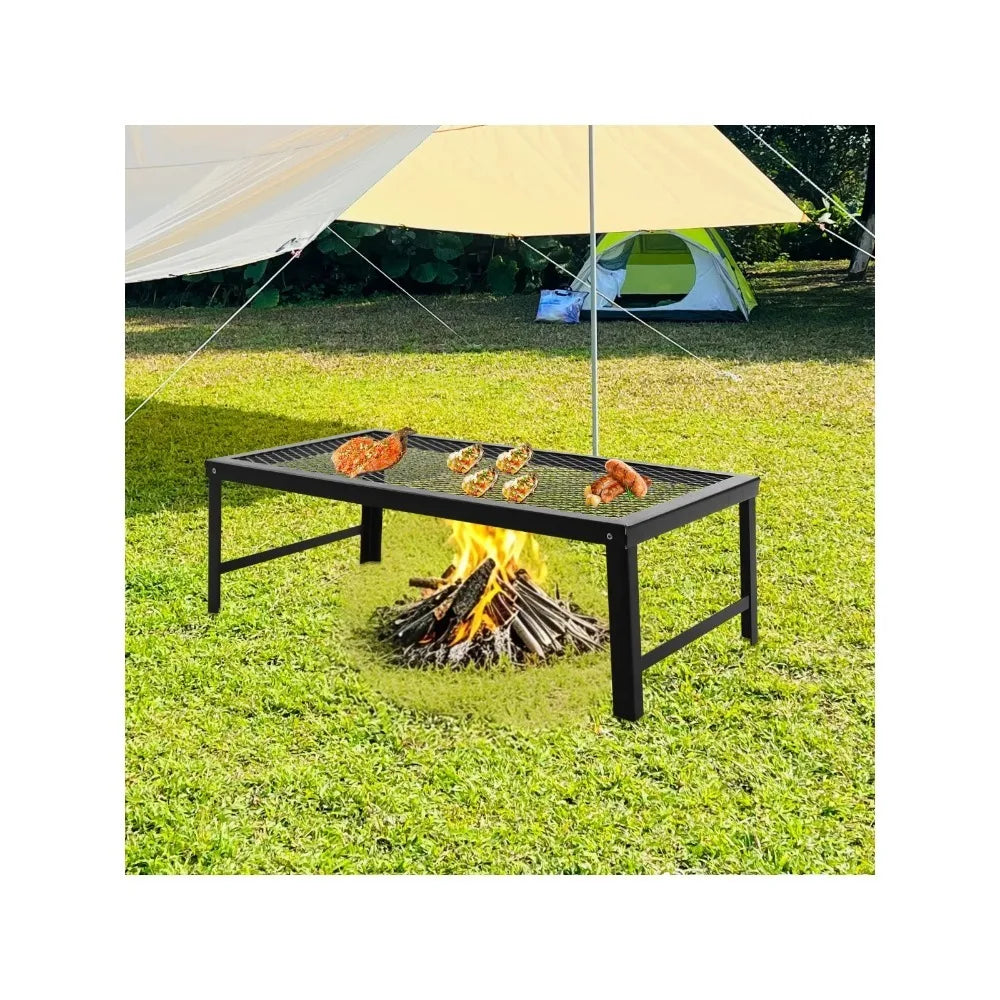 Campfire Grill Folding BBQ Set, Portable Outdoor Barbecue Grill with Sturdy Welded Iron Frame, 20kg Load Capacity, Heat Resistant and Rust Proof