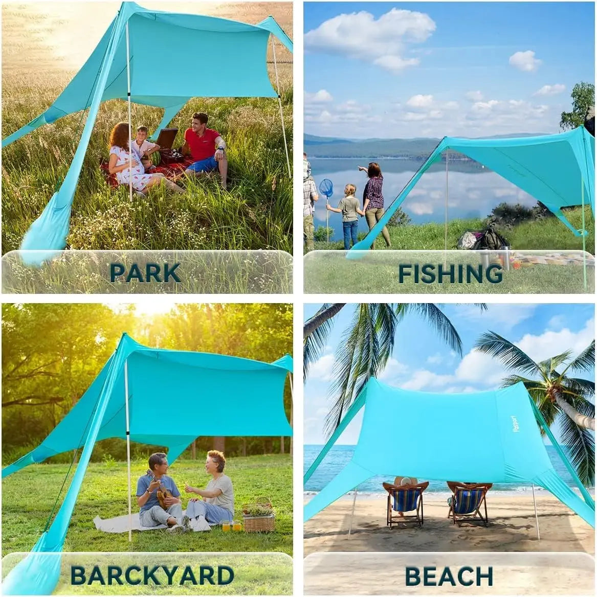 Beach Tent Sun Shelter, Canopy with Sandbags 7x7 FT