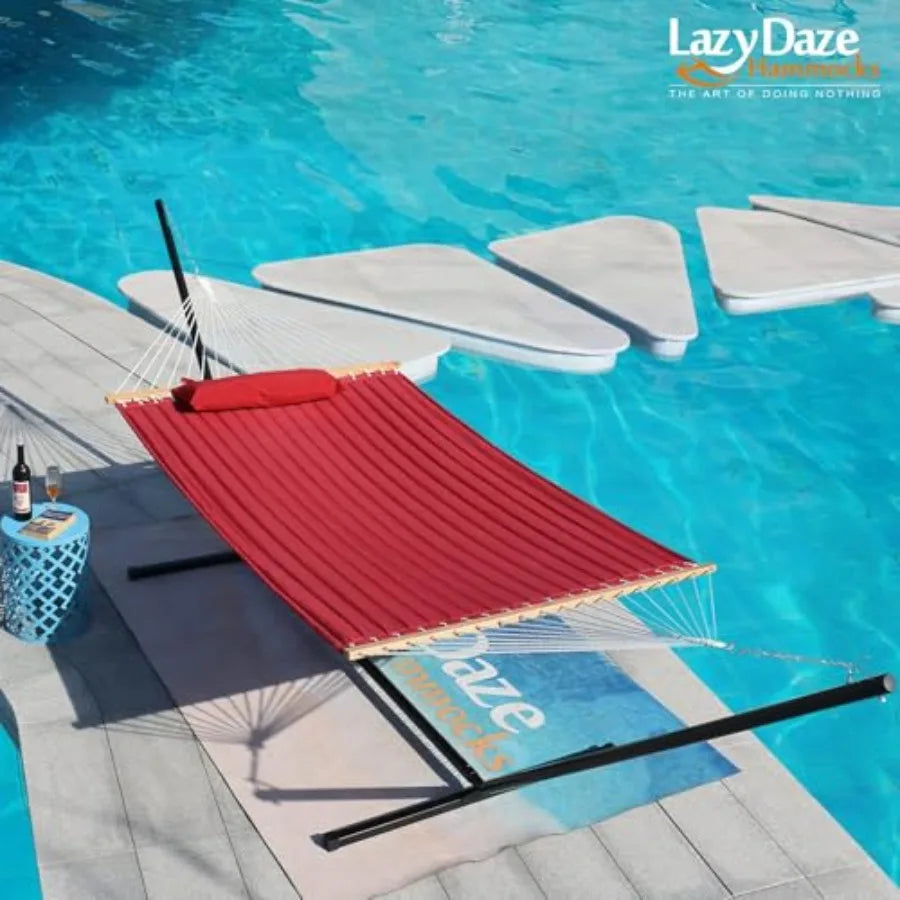 12 FT Double Quilted Hammock – Spreader Bar, Detachable Pillow & 450 lb Capacity