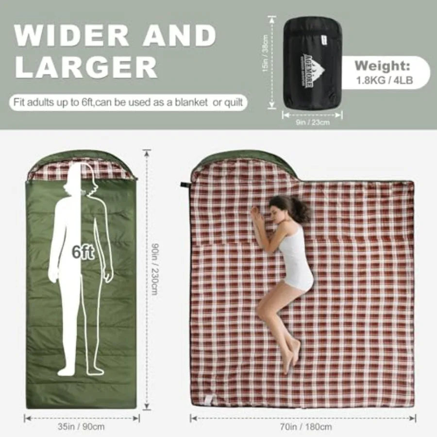 Cotton Flannel Sleeping Bag: Lightweight XXL, 3-Season