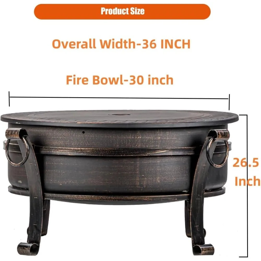 36 Inch Fire Pit with Grill & Lid