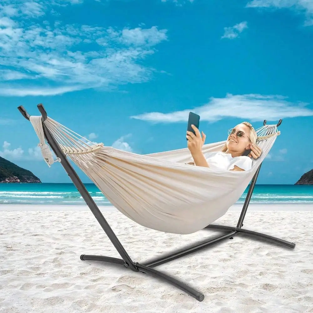 Double Hammock With Stand ,450lb Capacity, Premium Carry Bag Included