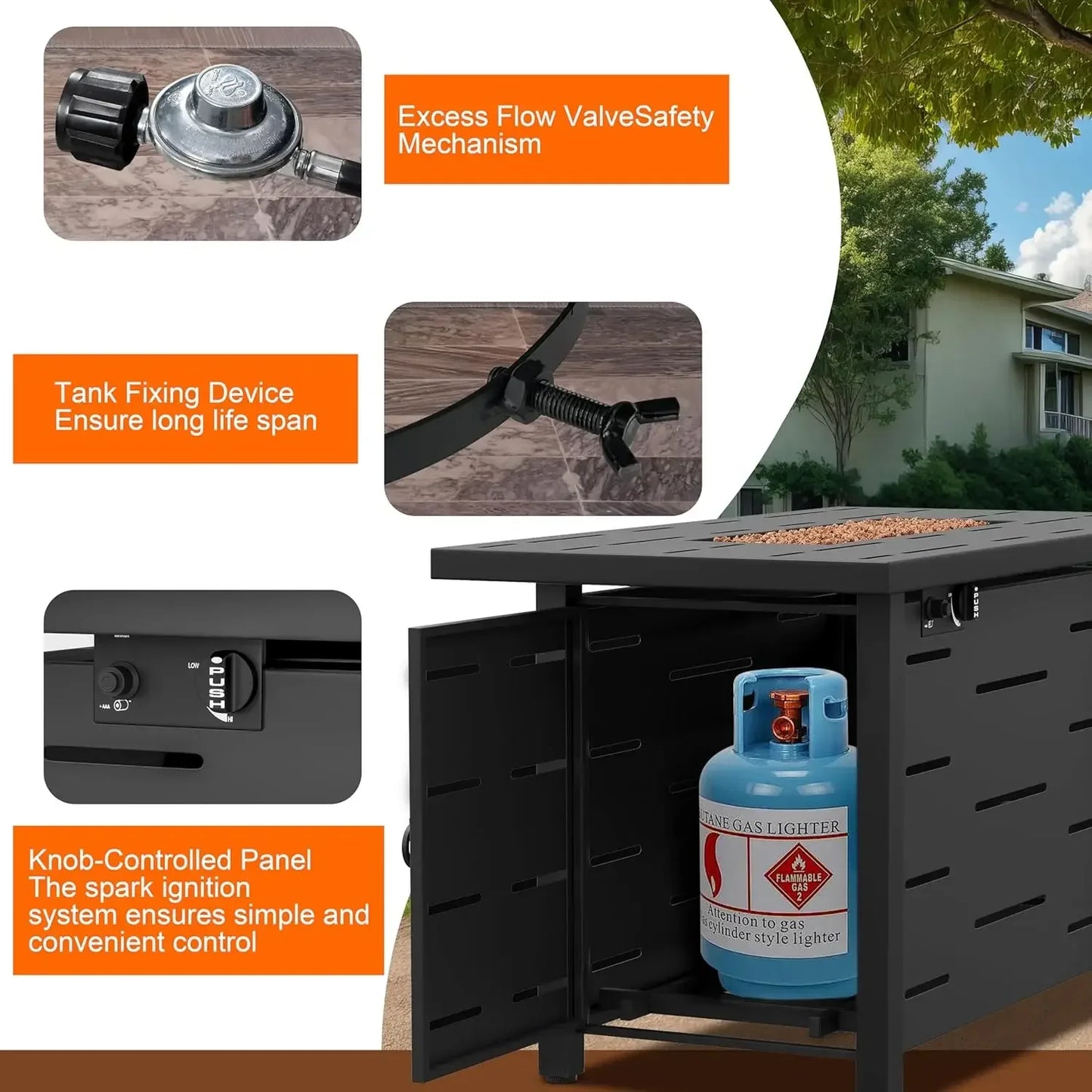 43 inch Outdoor Propane Fire Pit 50,000 BTU Gas Fire Pit Table with Lid, Waterproof Cover