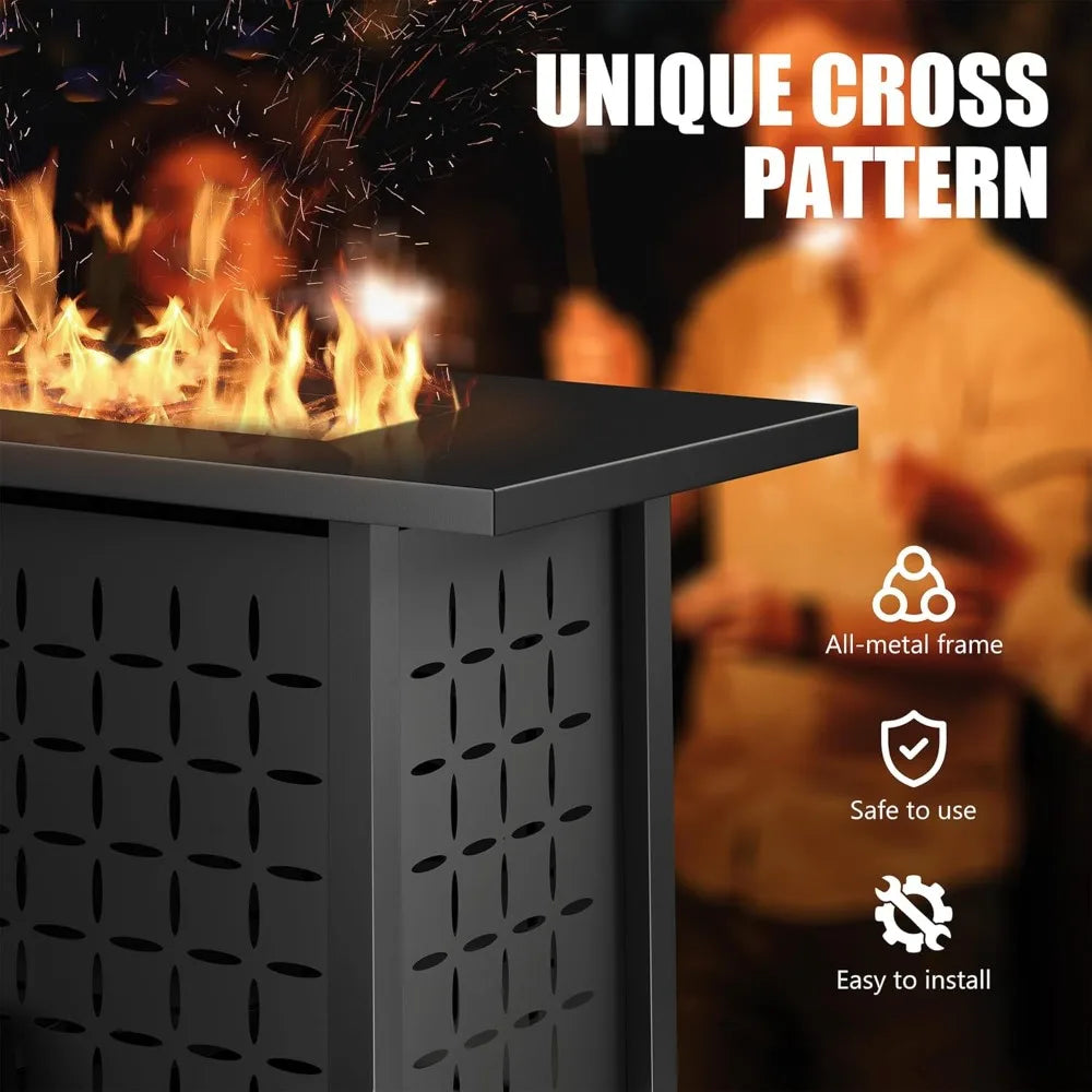 43 inch Gas Fire Pit Table, 50,000 BTU Outdoor Rectangular Propane Firepit Table with Lid, Glass Wind Guard
