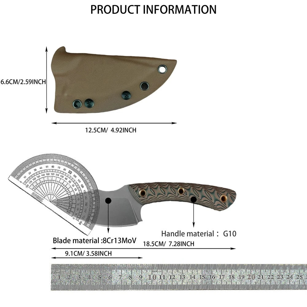 Fixed Blade Camping Knife – 8Cr13MoV Steel, G10 Handle, Outdoor & Survival