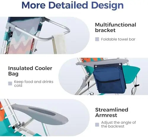 2-Pack Folding Beach Chairs with Insulated Cooler & Cup Holder | 350 lb Backpack Sand Chairs
