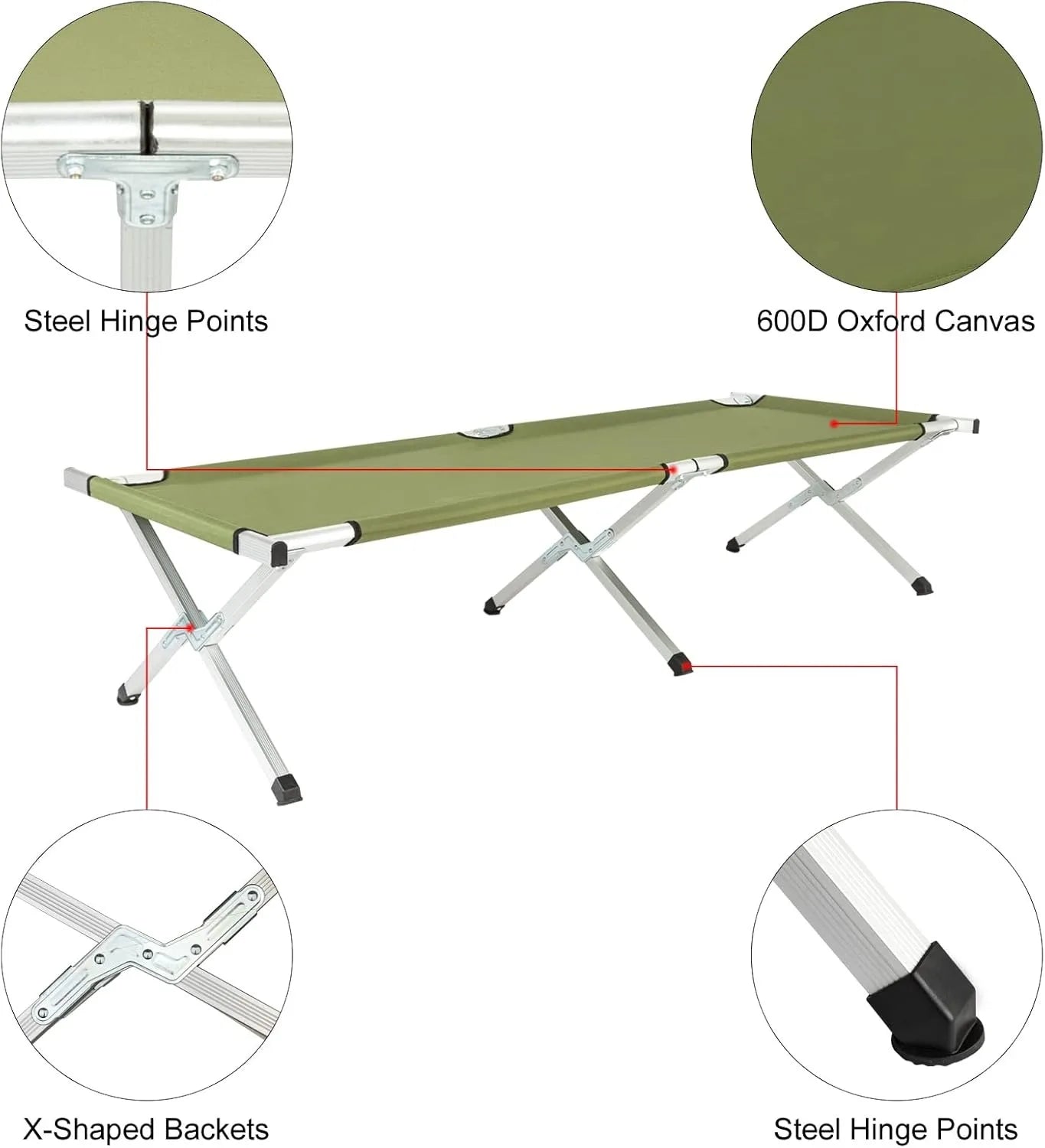 Camping Cot, with Carry Bag, Green