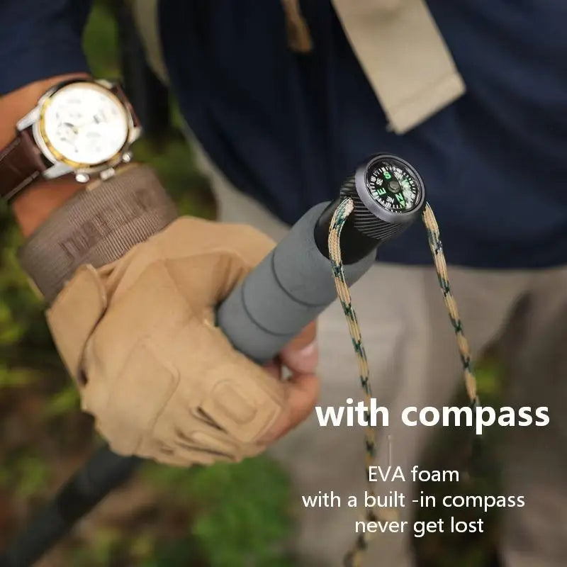 Heavy-Duty Trekking Pole with Compass, Flint and Screwdriver