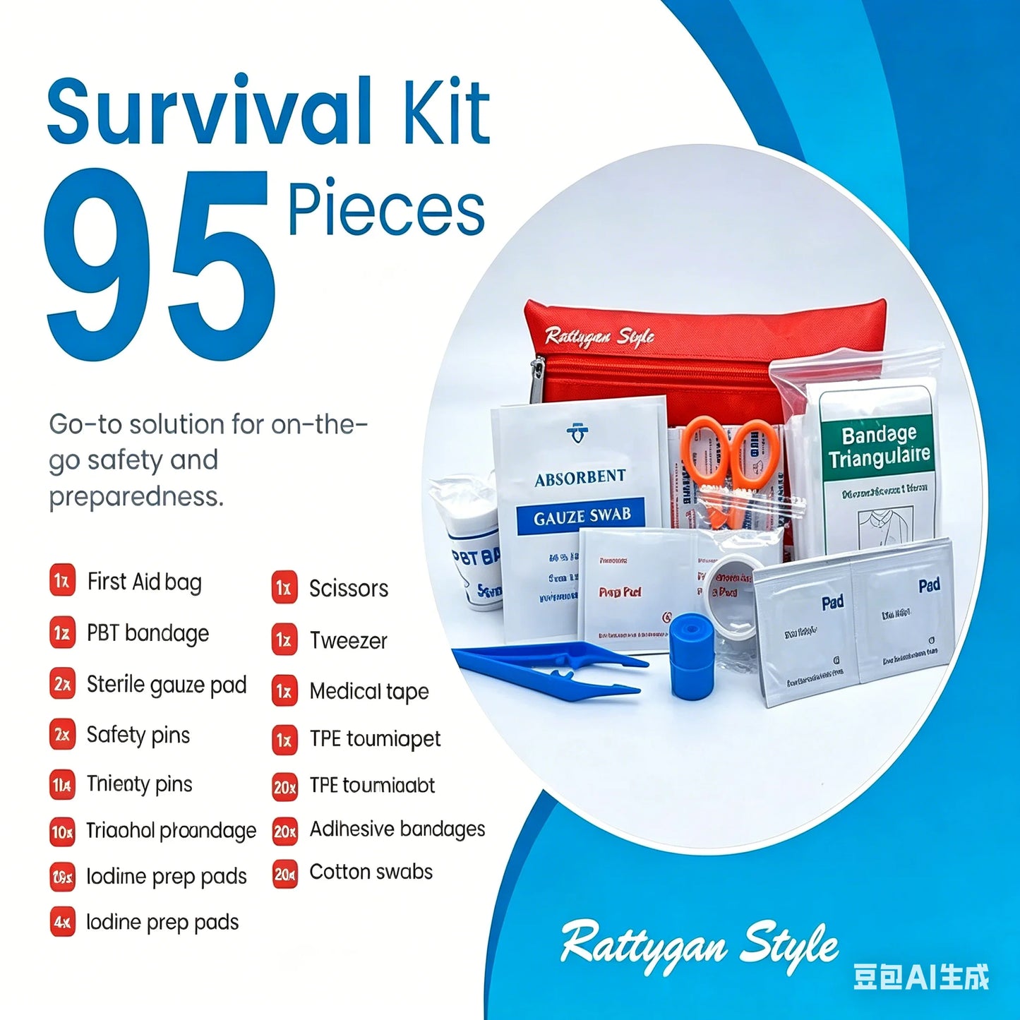 Travel Survival First Aid Emergency Kit - 95 pieces