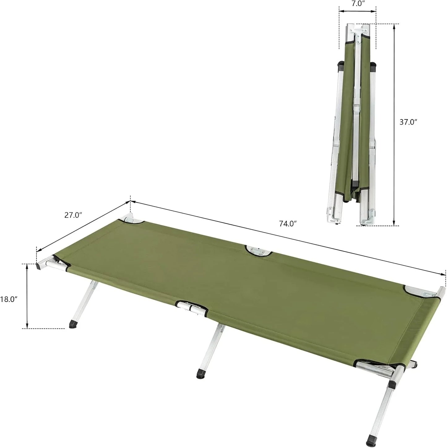 Camping Cot, with Carry Bag, Green
