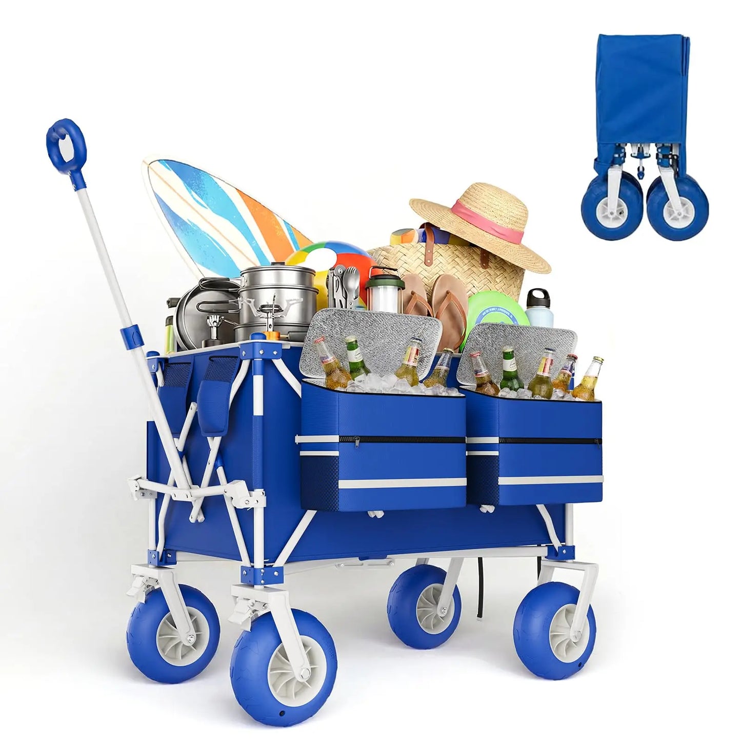 Heavy Duty Beach Wagon Cart | 460LBS | Folding Utility Wagon with 9" All-Terrain Wheels