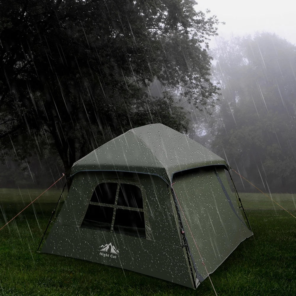 Night Cat 4-Person Pop Up Camping Tent – Blackout Cabin Tent with Vestibule & Rainfly