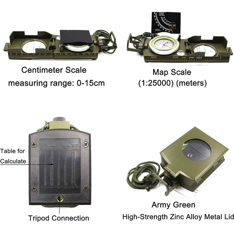 Military Geological Compass – Waterproof Metal with Luminous Dial