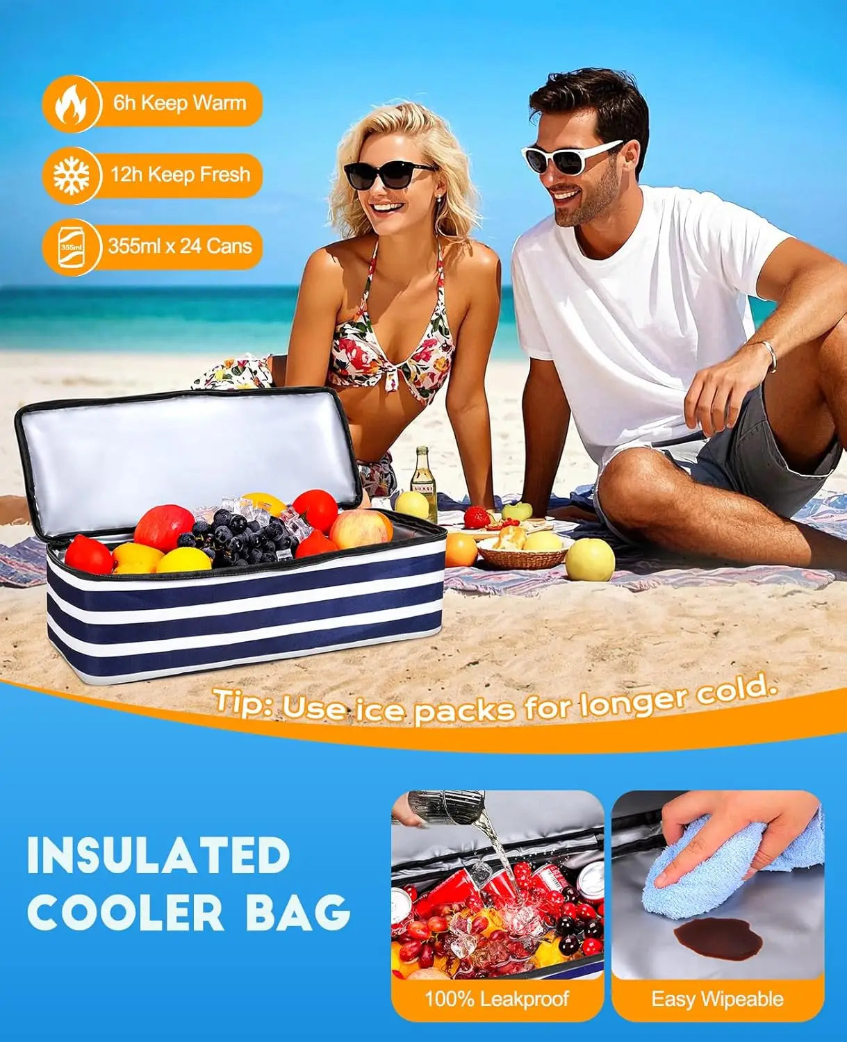 49L Beach Bag with Cooler | Waterproof, Sandproof, Zippered