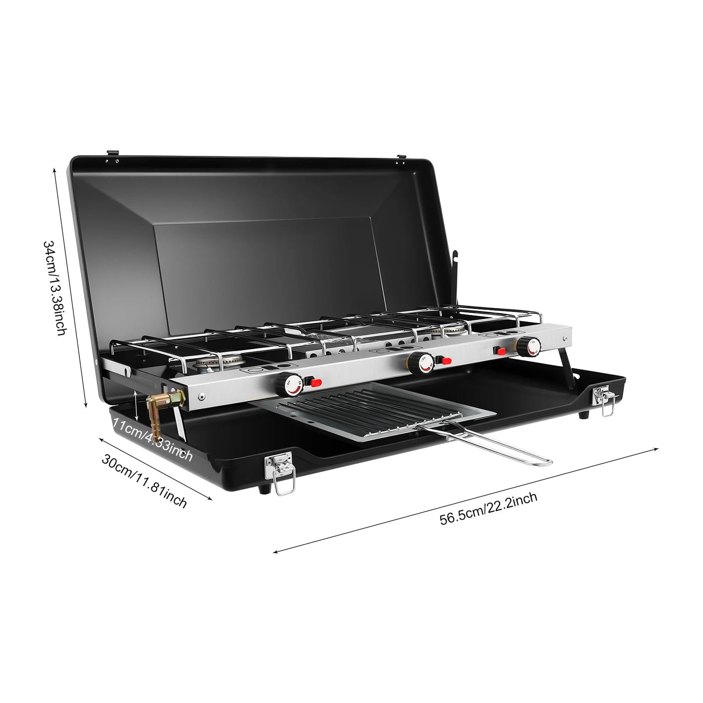 Portable 3-Burner Gas Camping Stove | 4.5KW | Piezo Ignition | Windproof | Tabletop