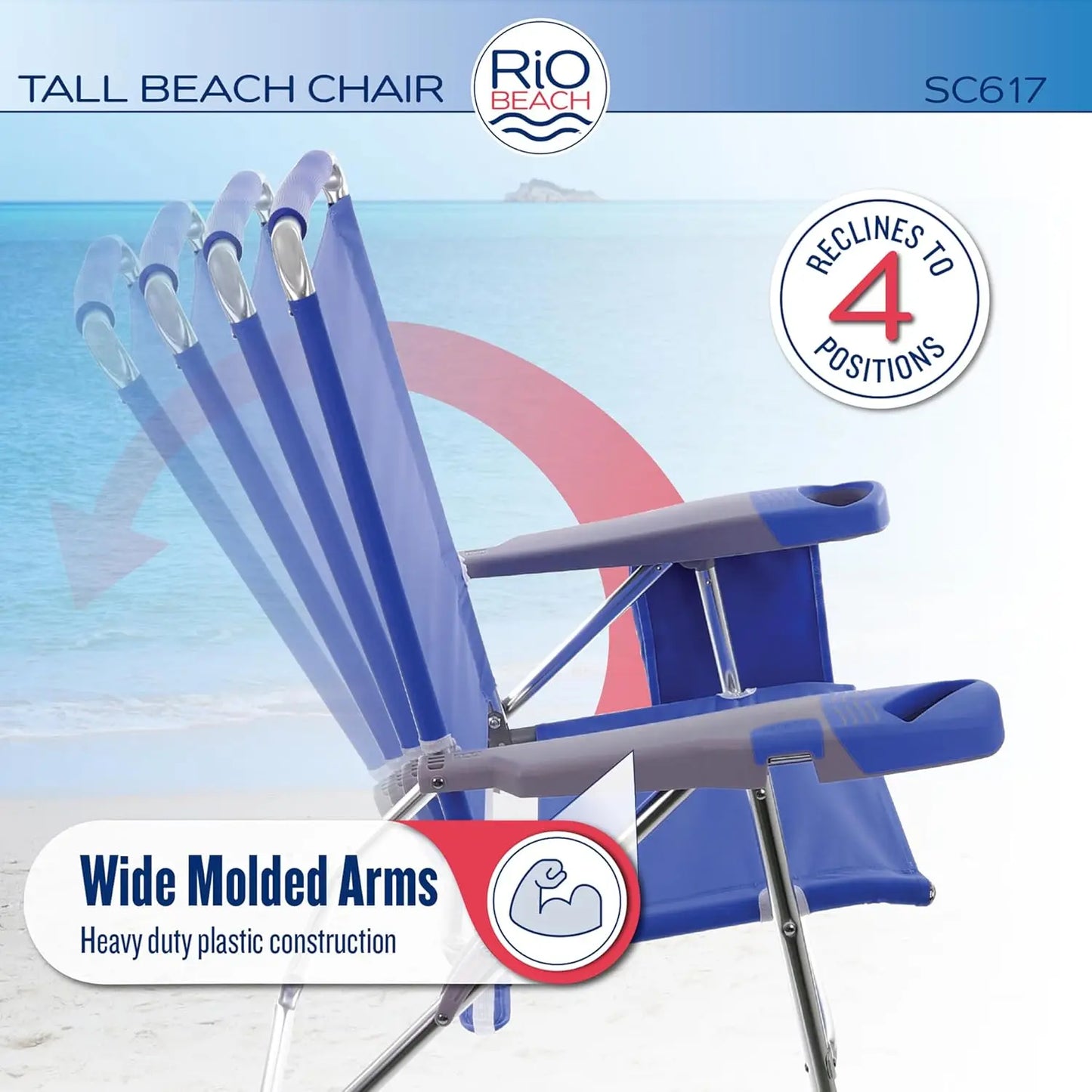 Beach Chairs 2-Pack 17" Extended Height 4-Position Folding Beach Chair