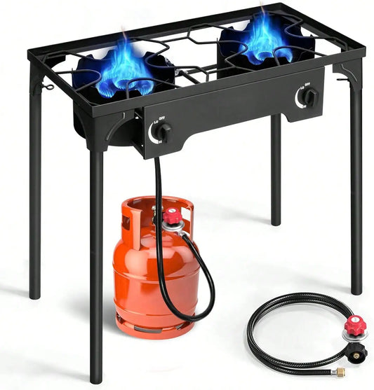 2-Burner Propane Camping Stove – 150,000 BTU Outdoor Cooker with Removable Legs & Temperature Control