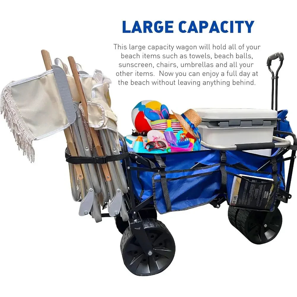 Sturdy Collapsible Cart with Large Sand Wheels and Beach Chair Holder