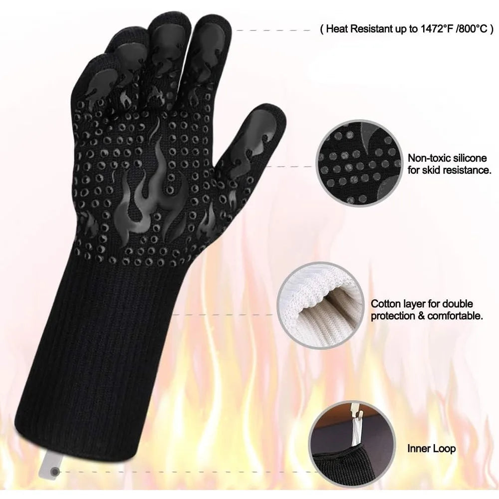 1472°F Heat Resistant BBQ Gloves | Silicone Non-Slip Grilling & Oven Gloves