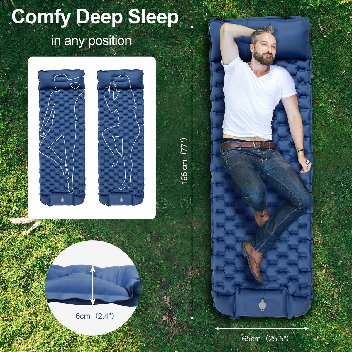 Waterproof Ultralight Inflatable Sleeping Pad — TPU Air Mat with Pillow & Built-In Pump