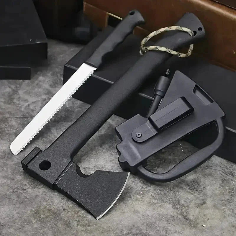 Camping Hand Axe With Nested Serrated Wood Saw Knife And Magnesium Fire Starter Tool
