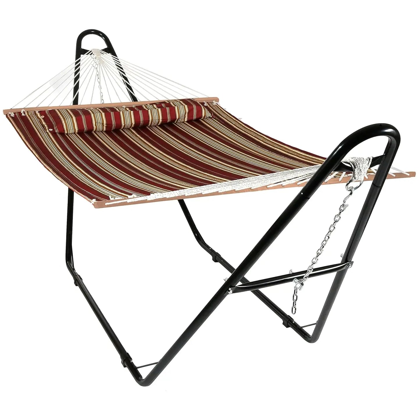 Double Quilted Fabric Hammock with Steel Stand 450lb Capacity Outdoor Patio 2 Person Black Stand Sandy Beach, Customized