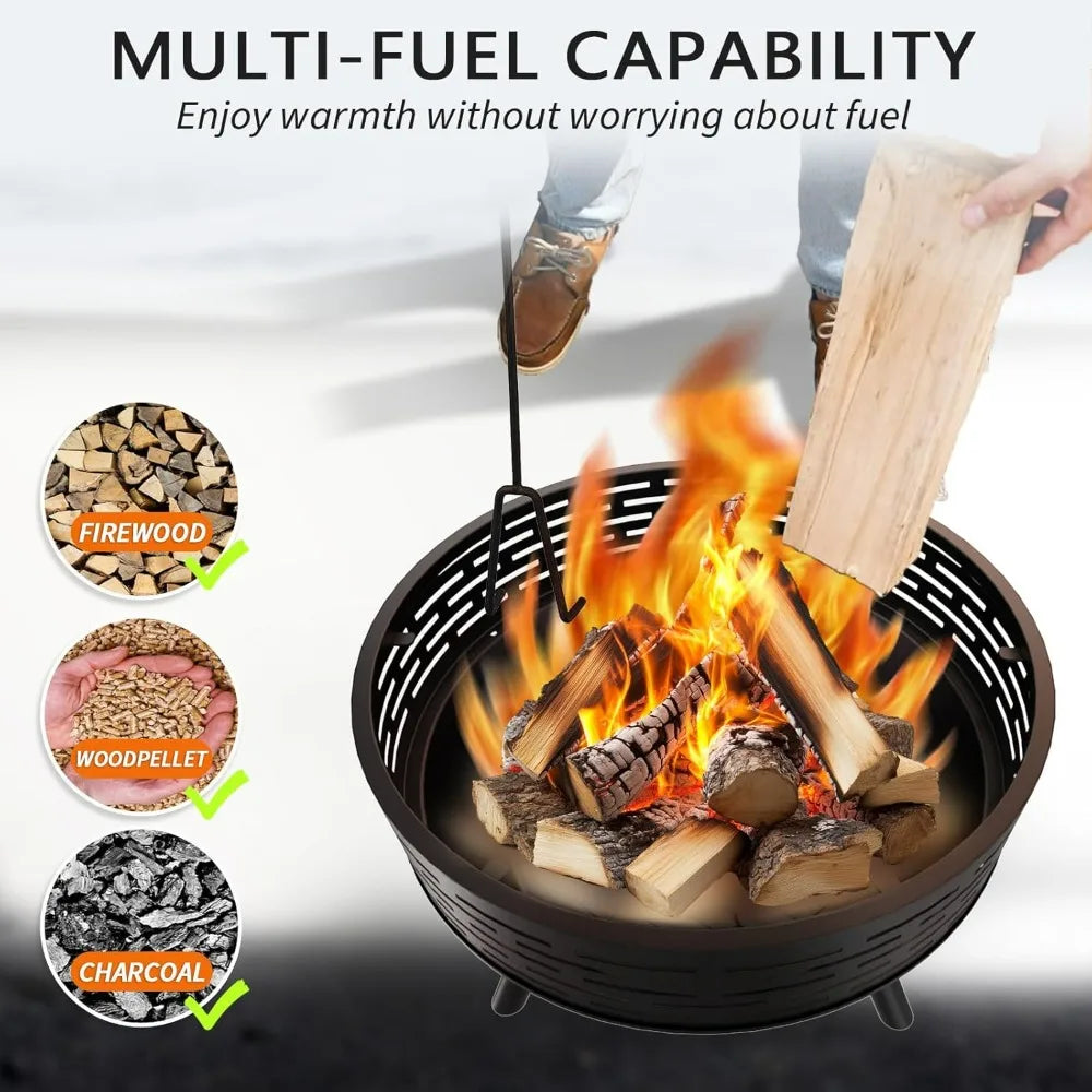 3-in-1 Fire Pit with Grill & Lid ,23 in