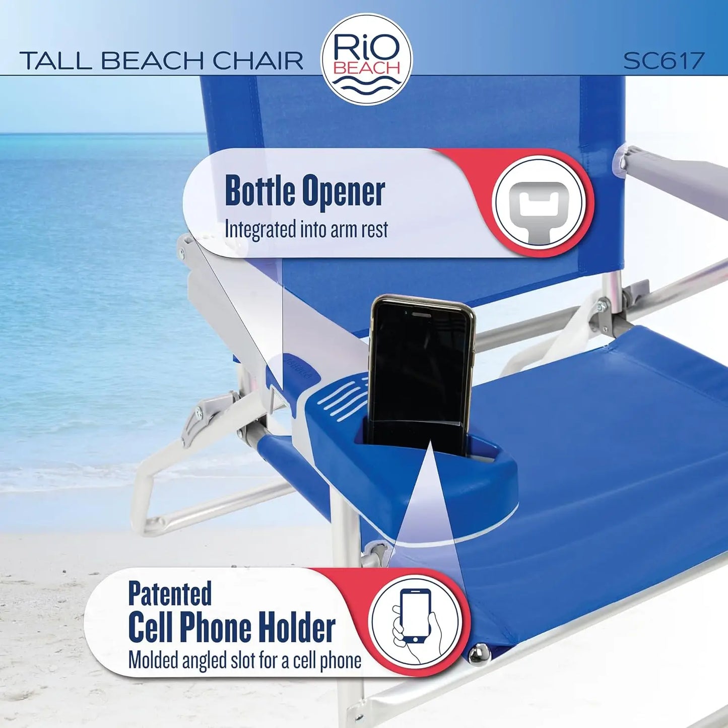 Beach Chairs 2-Pack 17" Extended Height 4-Position Folding Beach Chair