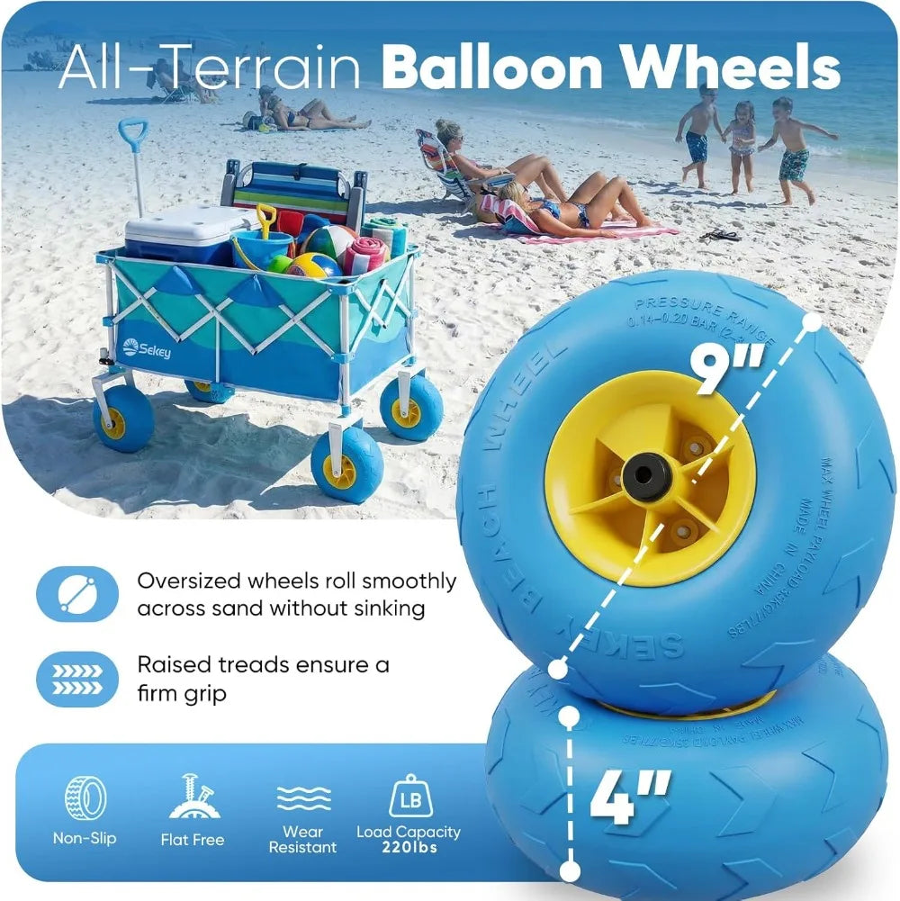 600 LBS Beach Wagon 9" Sand-Proof Wheels, Foldable Cart, 200L