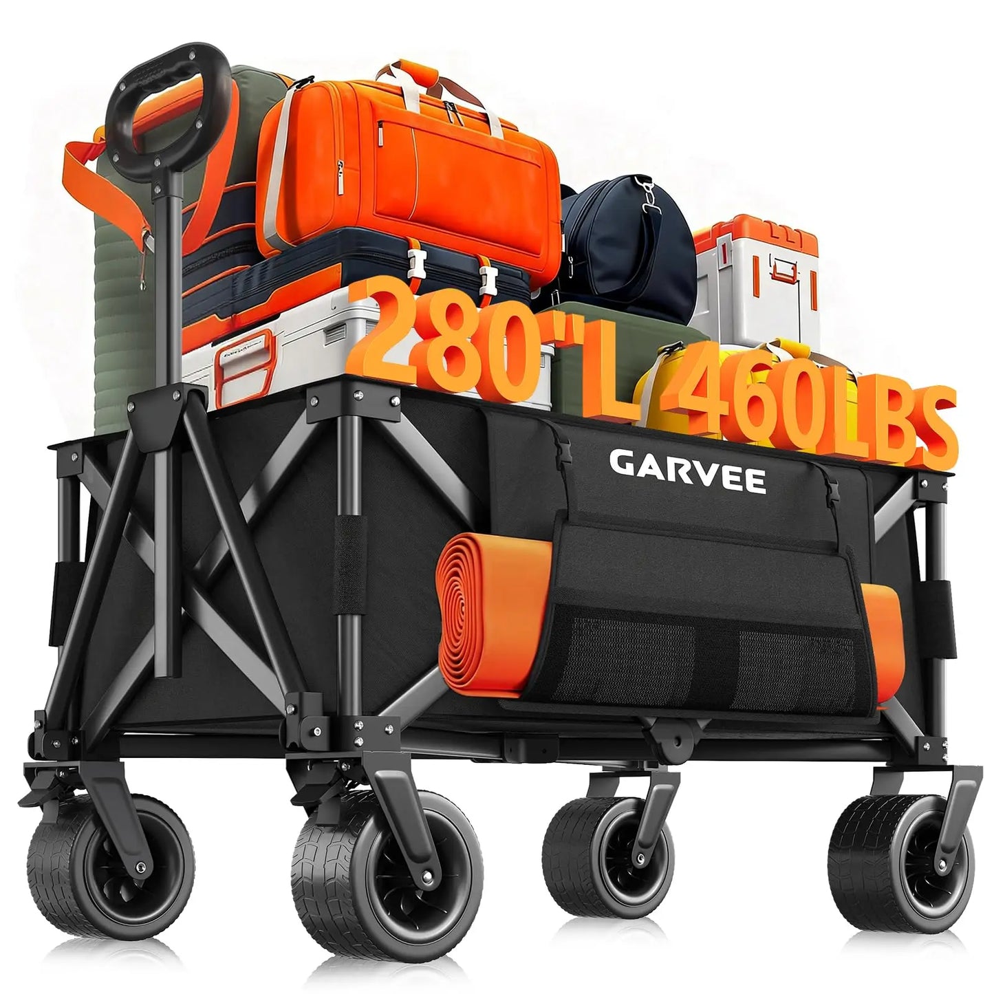 Heavy Duty Foldable Wagon Cart — 460 LBS / 280L All-Terrain with Brakes, Cover & Strap