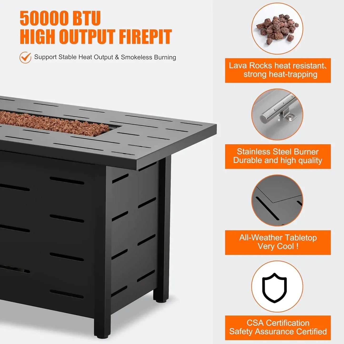 43 inch Outdoor Propane Fire Pit 50,000 BTU Gas Fire Pit with Lid and Waterproof Cover