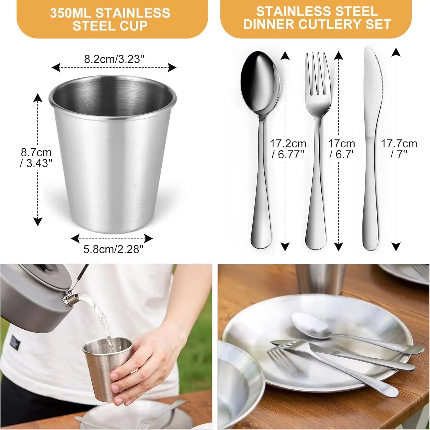 Stainless Steel Family Camping Mess Kit | Plates, Bowls, Utensils & Storage Bag