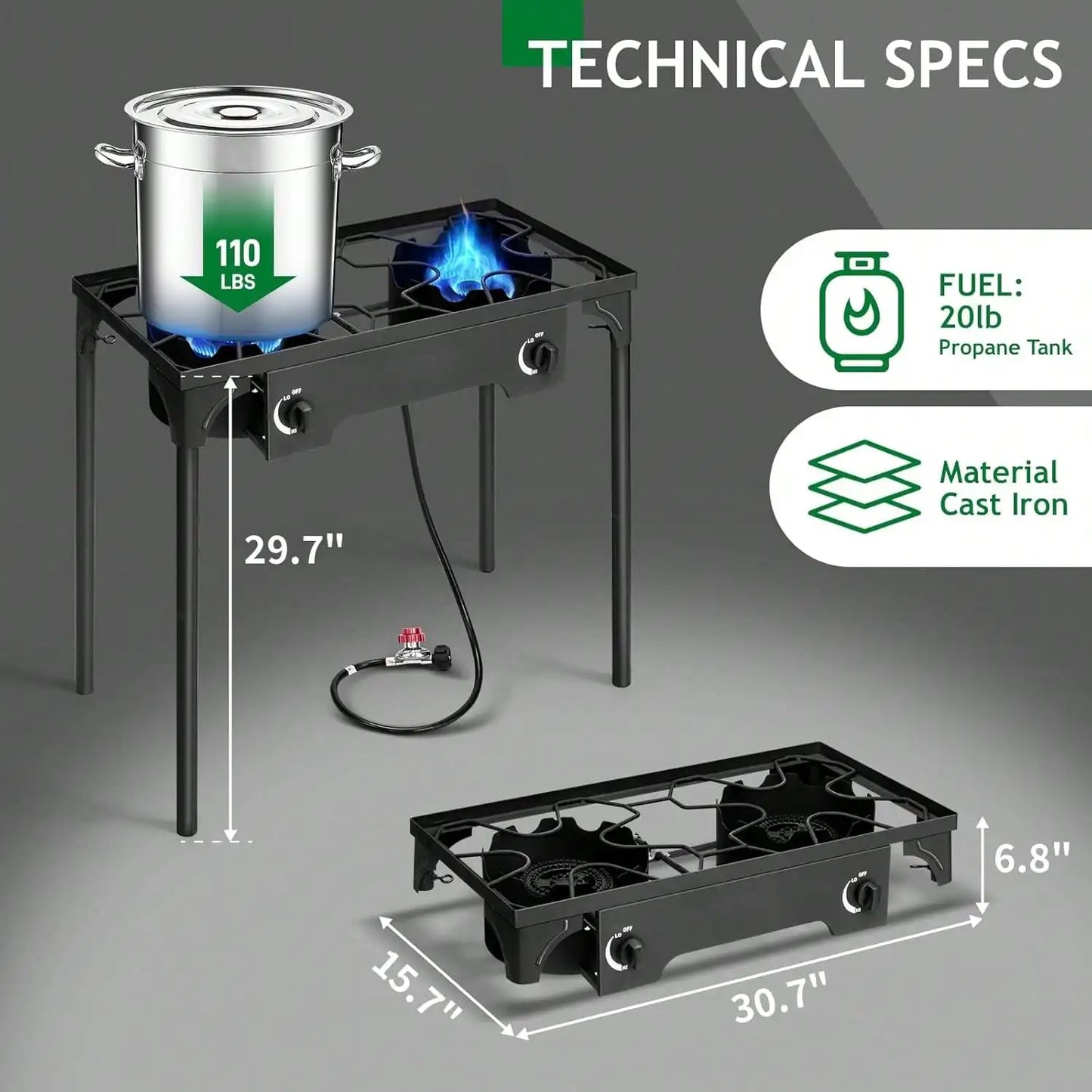 2-Burner Propane Camping Stove – 150,000 BTU Outdoor Cooker with Removable Legs & Temperature Control