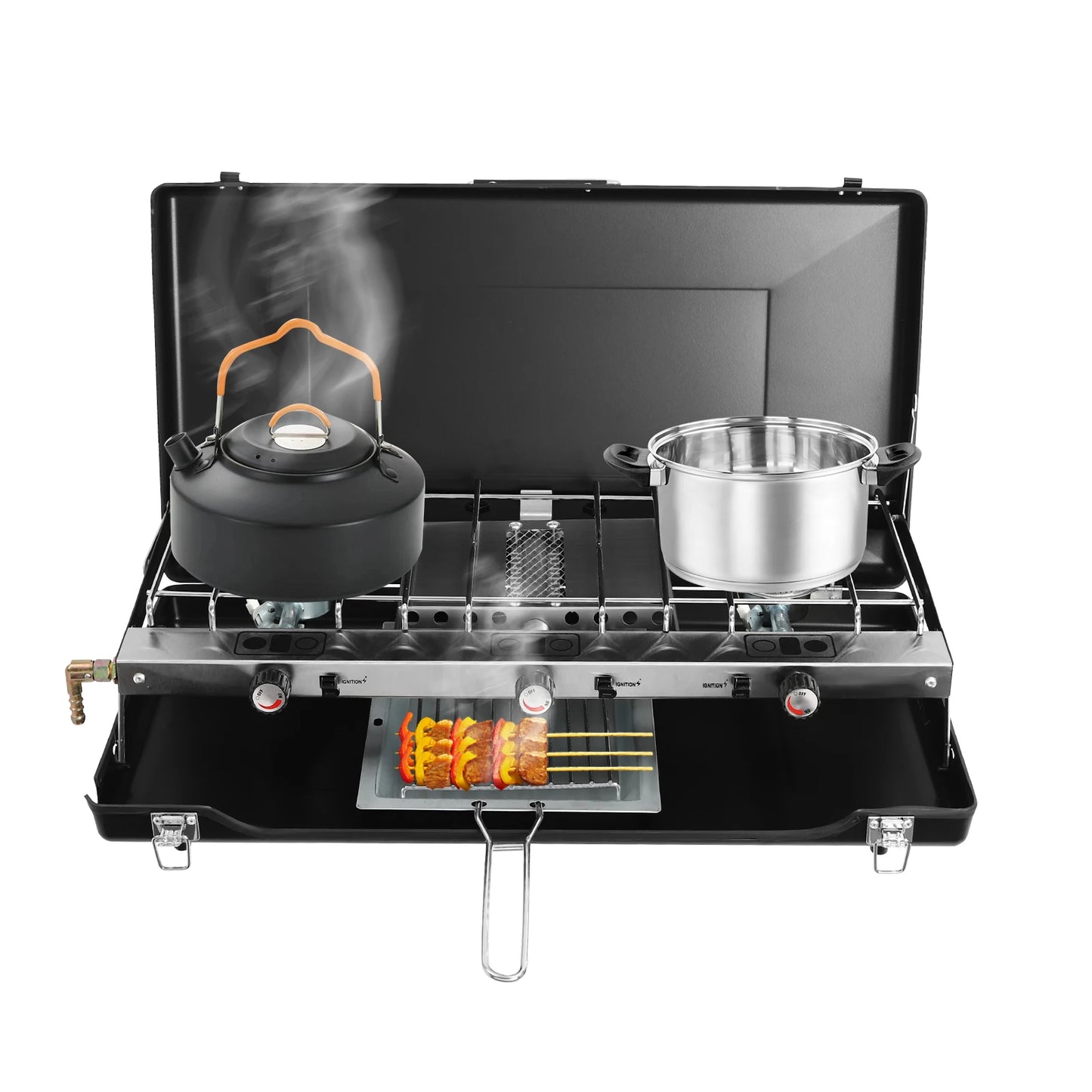 3 Burner Propane/ Butane Gas Camping Stove W/ Grid + Tray