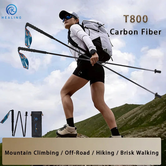Carbon Fiber Trekking Poles – Ultralight, Foldable, Tungsten Steel Tip