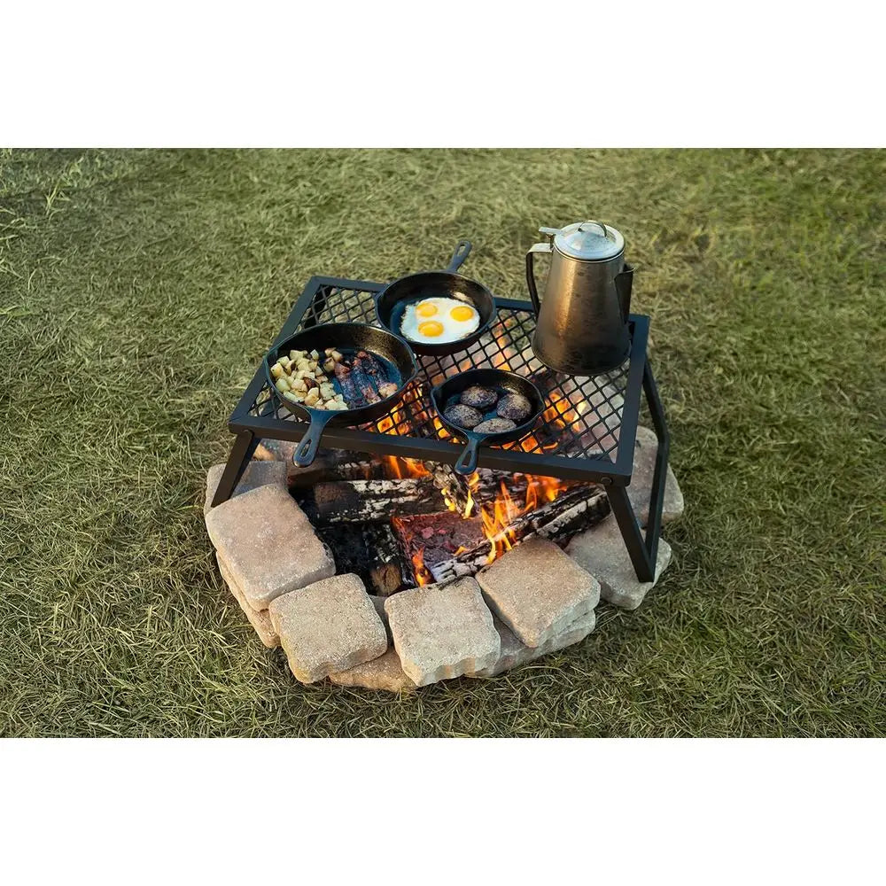 Heavy-Duty Portable Camping Grill Grate Outdoor Open Flame Cooking, Foldable, Sturdy, 15.9 x 12.2, Black