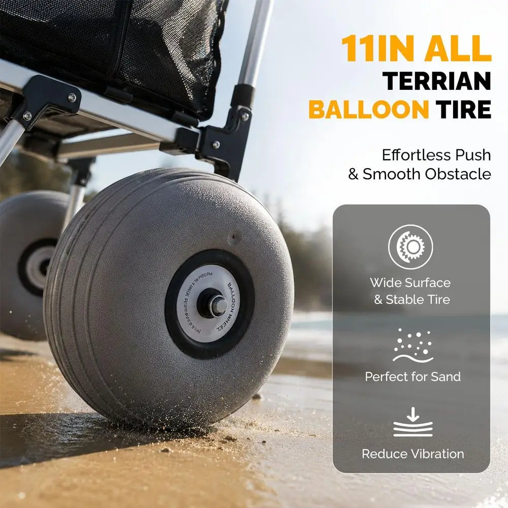 Adjustable All-Terrain Beach Wagon | 11" Balloon Wheels, 220 lb Capacity Folding Fishing Cart