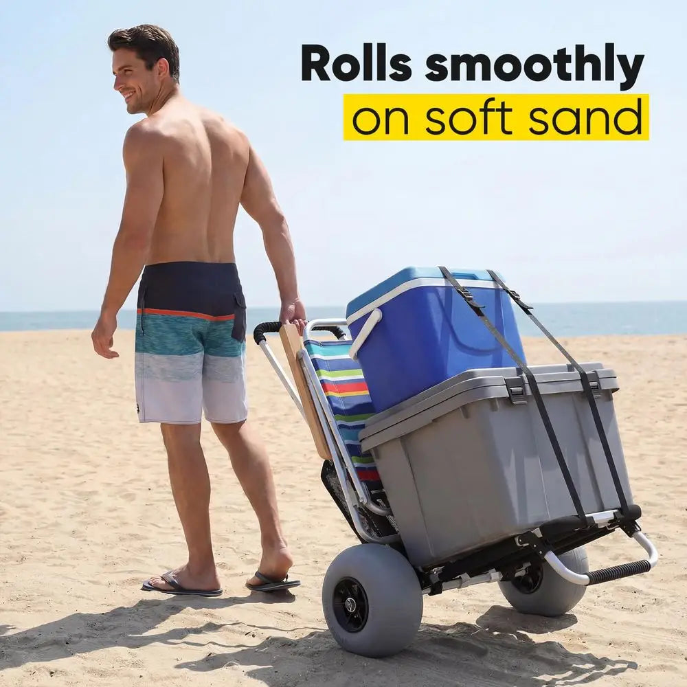 Heavy-Duty Collapsible Beach Wagon with 12 Balloon Tires | All-Terrain Sand Cart