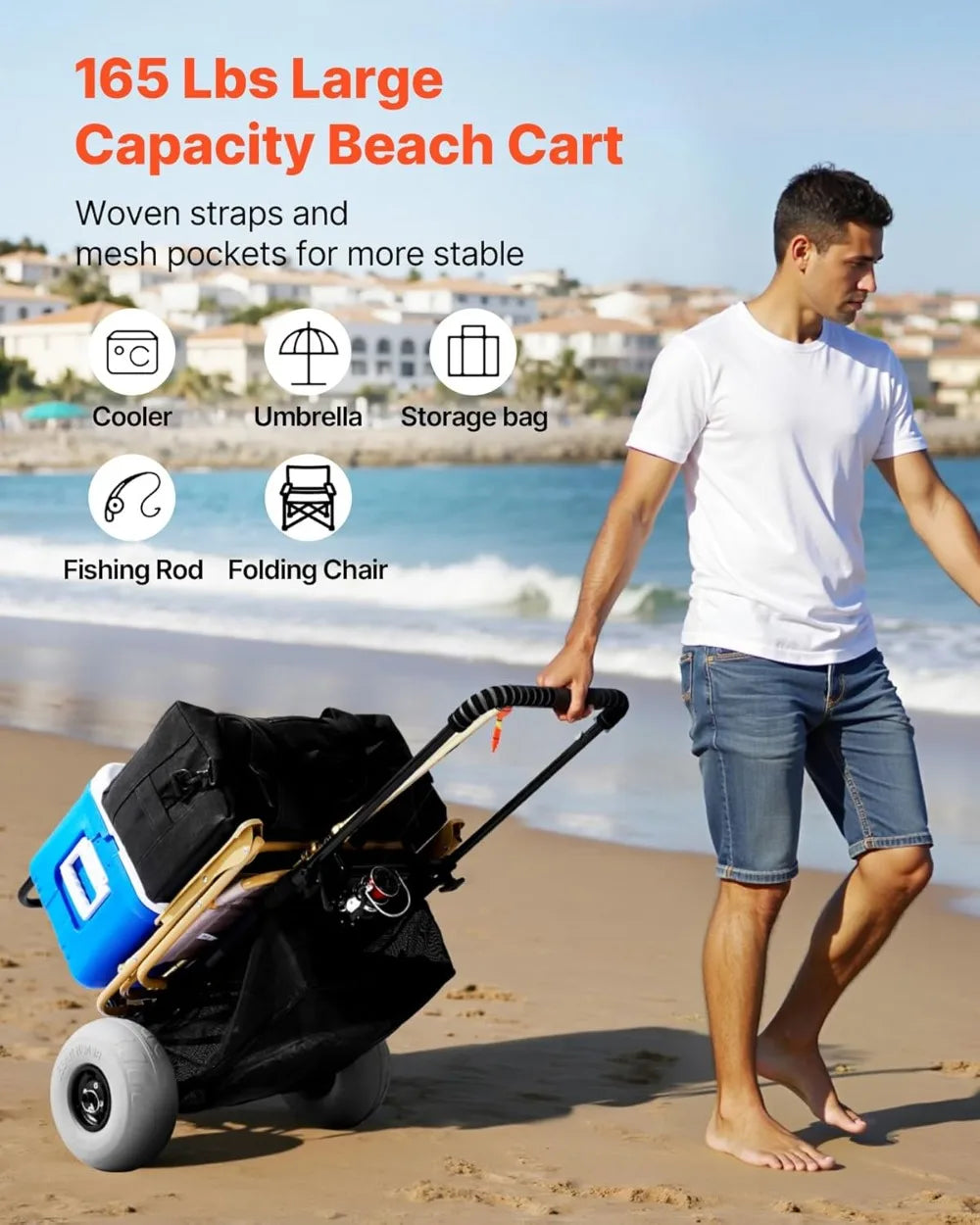 Beach Dolly with Big Wheels, 165LBS Folding Sand Cart