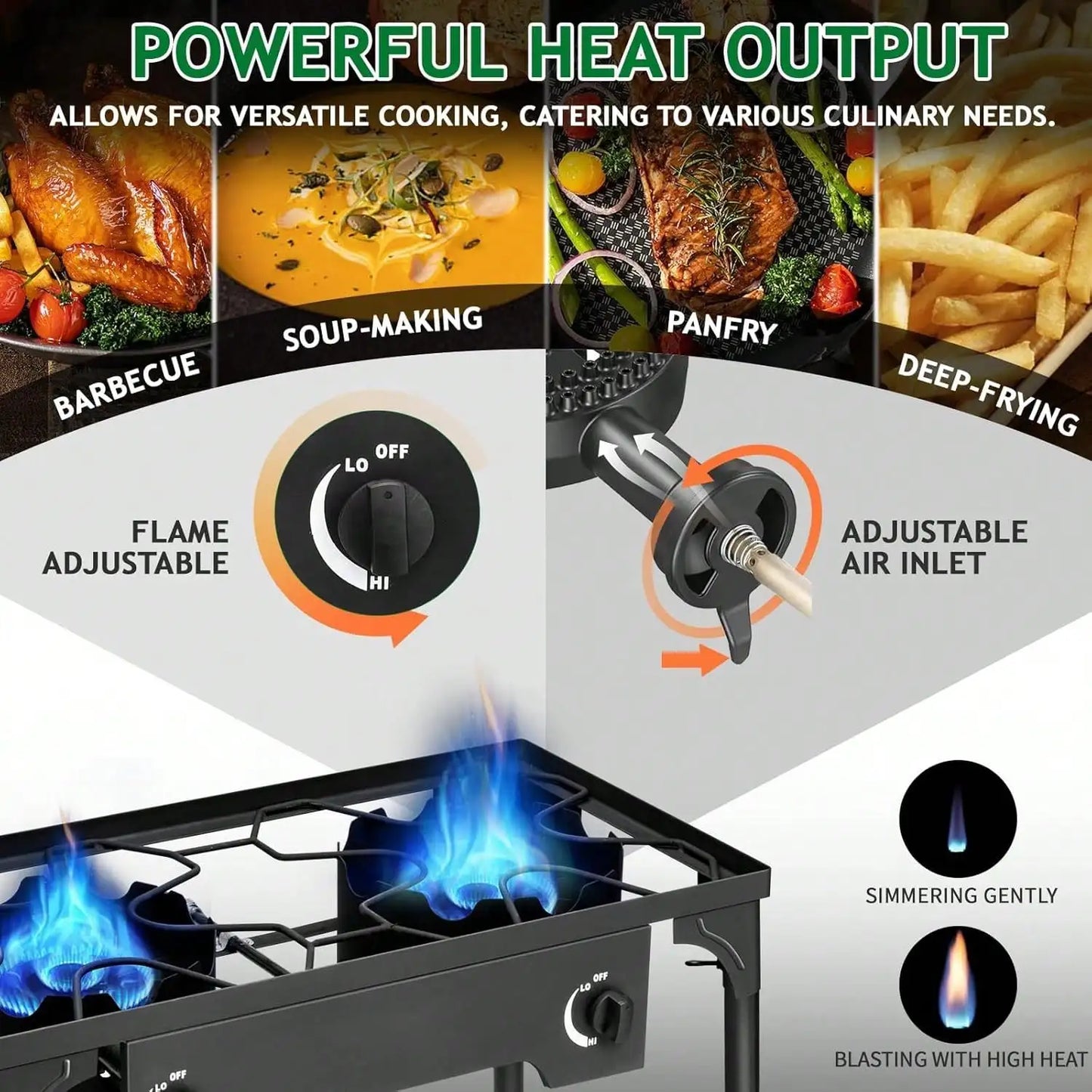 2-Burner Propane Camping Stove – 150,000 BTU Outdoor Cooker with Removable Legs & Temperature Control